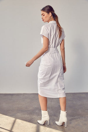 COLLAR BUTTON FRONT TIE DRESS Do + Be Collection 