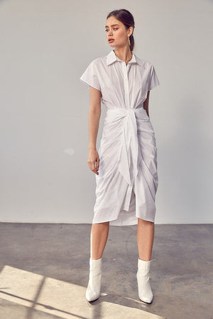 COLLAR BUTTON FRONT TIE DRESS Do + Be Collection WHITE L 