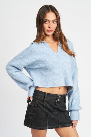 COLLARED CABLEKNIT BOXY SWEATER Emory Park 