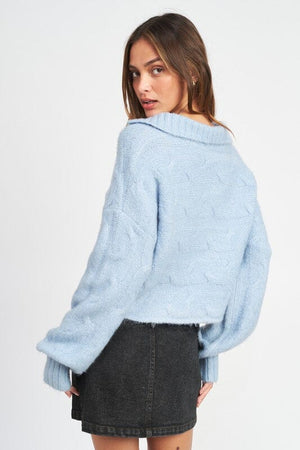 COLLARED CABLEKNIT BOXY SWEATER Emory Park 
