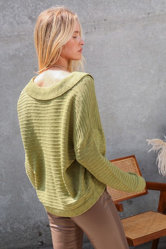 COLLARED SHIRT SWEATER Lumiere Light Green S 
