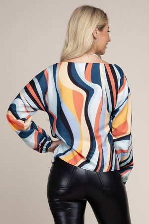 Colorblock Boat Neck Bishop Sleeve Blouse Nuvi Apparel 