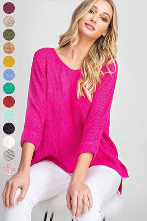 CREW NECK KNIT SWEATER eesome HOT PINK SM 