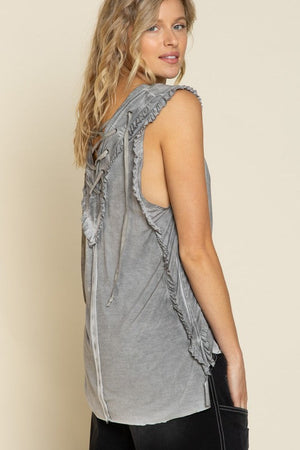 Criss cross Lace up Open Back Tank Top POL 