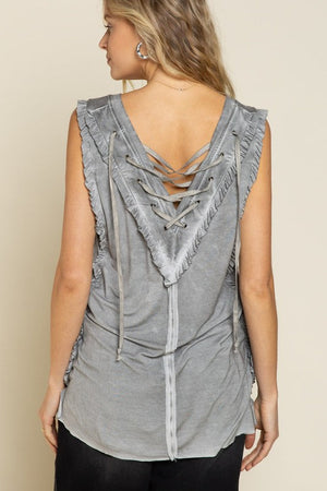 Criss cross Lace up Open Back Tank Top POL 