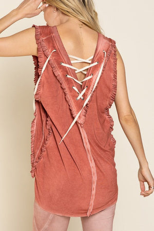 Criss cross Lace up Open Back Tank Top POL 