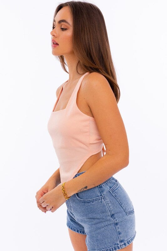 CRISS CROSS OPEN BACK HANDKERCHIEF TOP LE LIS DUSTY BLUE S 