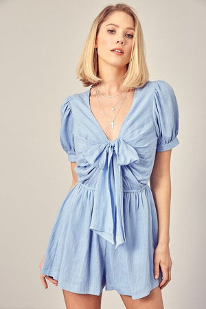 DEEP V-NECK FRONT TIE ROMPER Mustard Seed DK.CHAMBRAY S 
