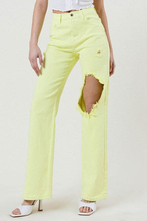 DISTRESSED WIDE CUT STRAIGHT LEG JEANS Vibrant M.i.U 