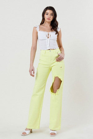 DISTRESSED WIDE CUT STRAIGHT LEG JEANS Vibrant M.i.U 