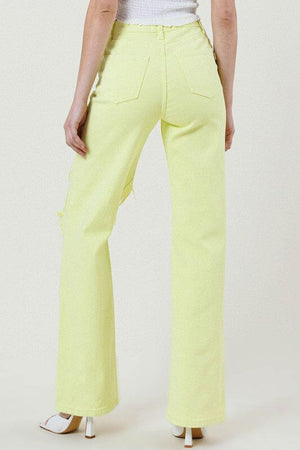 DISTRESSED WIDE CUT STRAIGHT LEG JEANS Vibrant M.i.U 