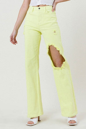 DISTRESSED WIDE CUT STRAIGHT LEG JEANS Vibrant M.i.U 