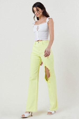 DISTRESSED WIDE CUT STRAIGHT LEG JEANS Vibrant M.i.U 