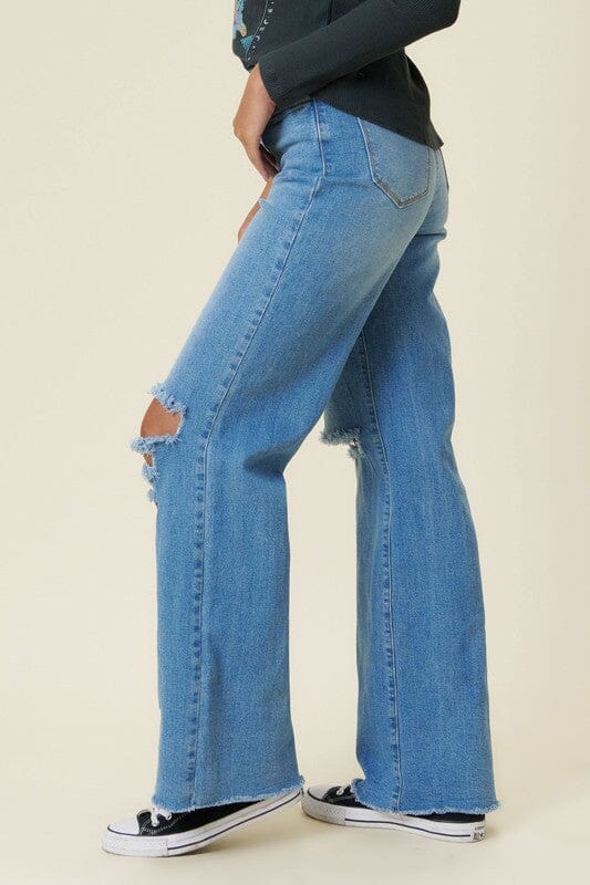 Distressed Wide Fit Jeans Vibrant M.i.U Medium Stone 1 