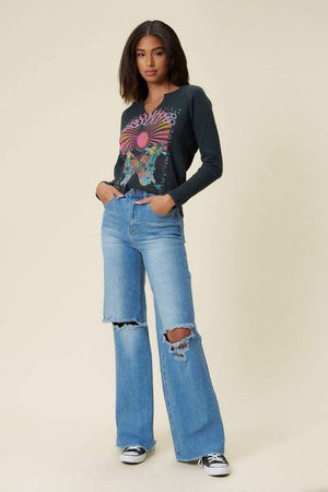 Distressed Wide Fit Jeans Vibrant M.i.U 