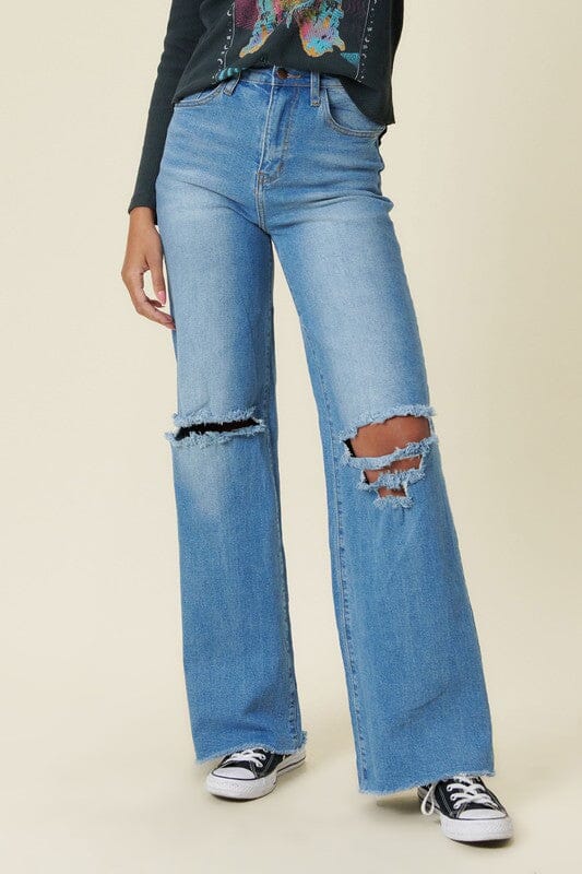 Distressed Wide Fit Jeans Vibrant M.i.U Medium Stone 1 