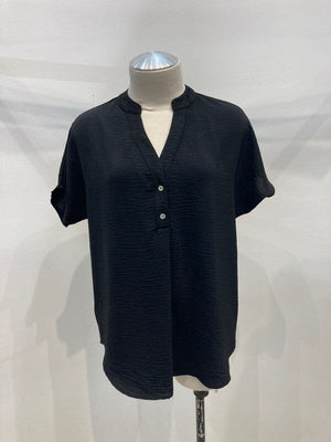 Dolman short sleeve button shirt top Miley + Molly Black S 