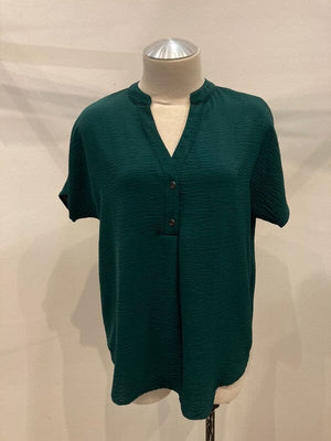 Dolman short sleeve button shirt top Miley + Molly Hunter Green S 