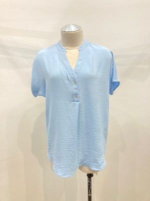 Dolman short sleeve button shirt top Miley + Molly LT. Blue S 
