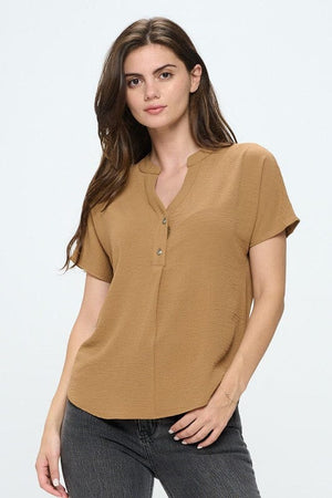 Dolman short sleeve button shirt top Miley + Molly Mocha S 