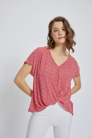 Dolman short sleeve V neck top Miley + Molly Red S 