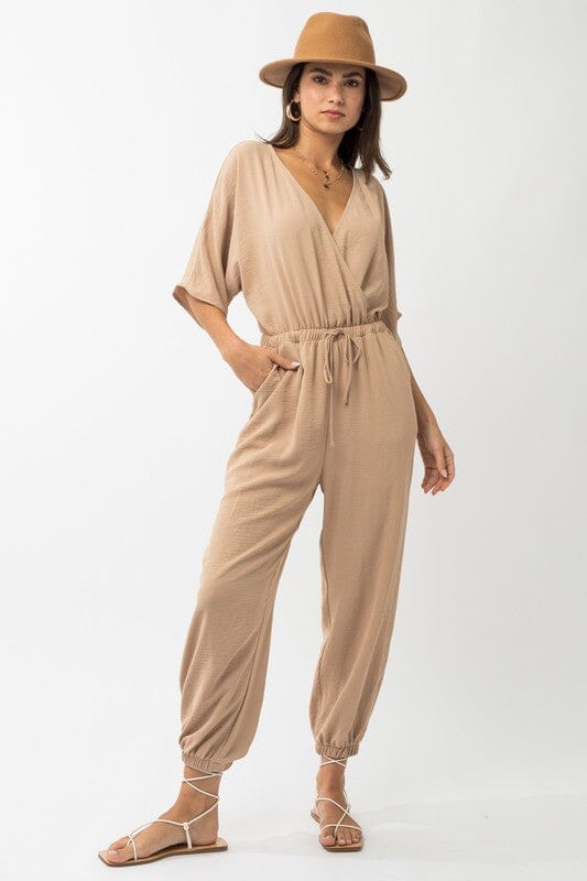 Dolman Sleeve Surplice Jumpsuit Gilli DK TAUPE S 