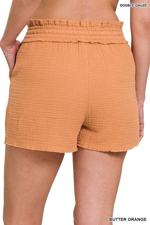 DOUBLE ELASTICBAND DRAWSTRING WAIST SHORTS ZENANA 