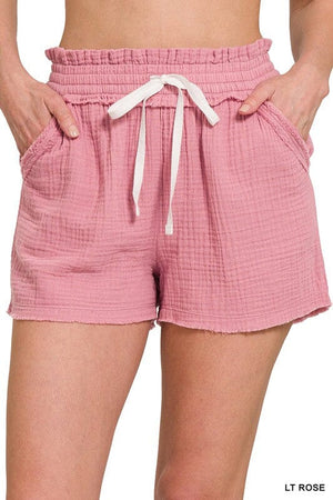 DOUBLE ELASTICBAND DRAWSTRING WAIST SHORTS ZENANA 