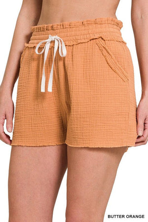 DOUBLE ELASTICBAND DRAWSTRING WAIST SHORTS ZENANA 