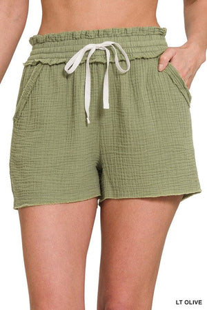 DOUBLE ELASTICBAND DRAWSTRING WAIST SHORTS ZENANA 