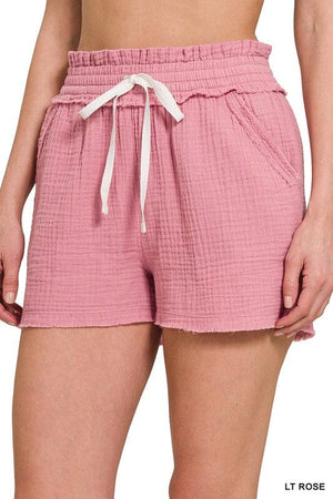 DOUBLE ELASTICBAND DRAWSTRING WAIST SHORTS ZENANA 