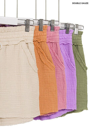 DOUBLE ELASTICBAND DRAWSTRING WAIST SHORTS ZENANA 