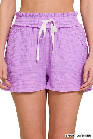 DOUBLE ELASTICBAND DRAWSTRING WAIST SHORTS ZENANA 