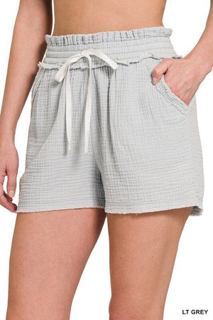 DOUBLE ELASTICBAND DRAWSTRING WAIST SHORTS ZENANA 