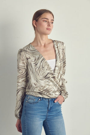 Draped front swirl print blouse Miley + Molly Charcoal L 