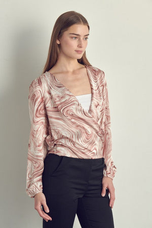 Draped front swirl print blouse Miley + Molly Mauve L 