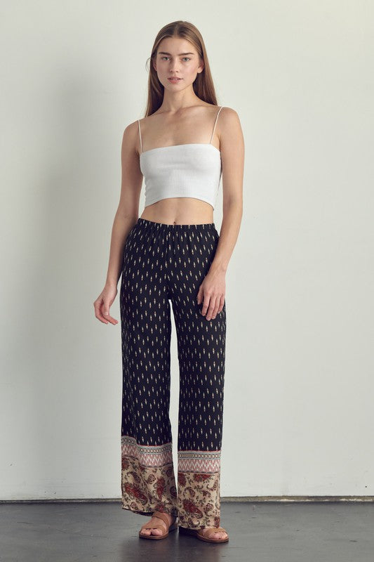 Elastic waist palazzo pants in ethnic print Miley + Molly Olive L 
