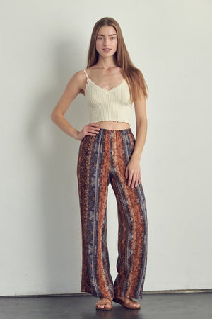 Elastic waisted palazzo pants in ethnic print Miley + Molly Navy L 
