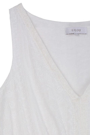 Embroidered white V neckline tiered dress Lilou 