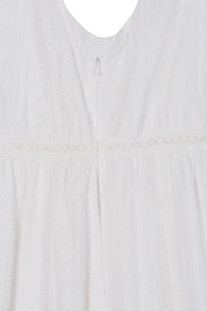 Embroidered white V neckline tiered dress Lilou 