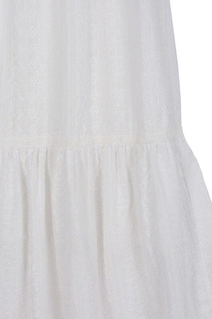 Embroidered white V neckline tiered dress Lilou 