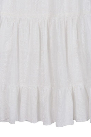 Embroidered white V neckline tiered dress Lilou 