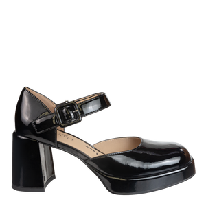 NAKED FEET - ESTONIA in BLACK PATENT Heeled Clogs