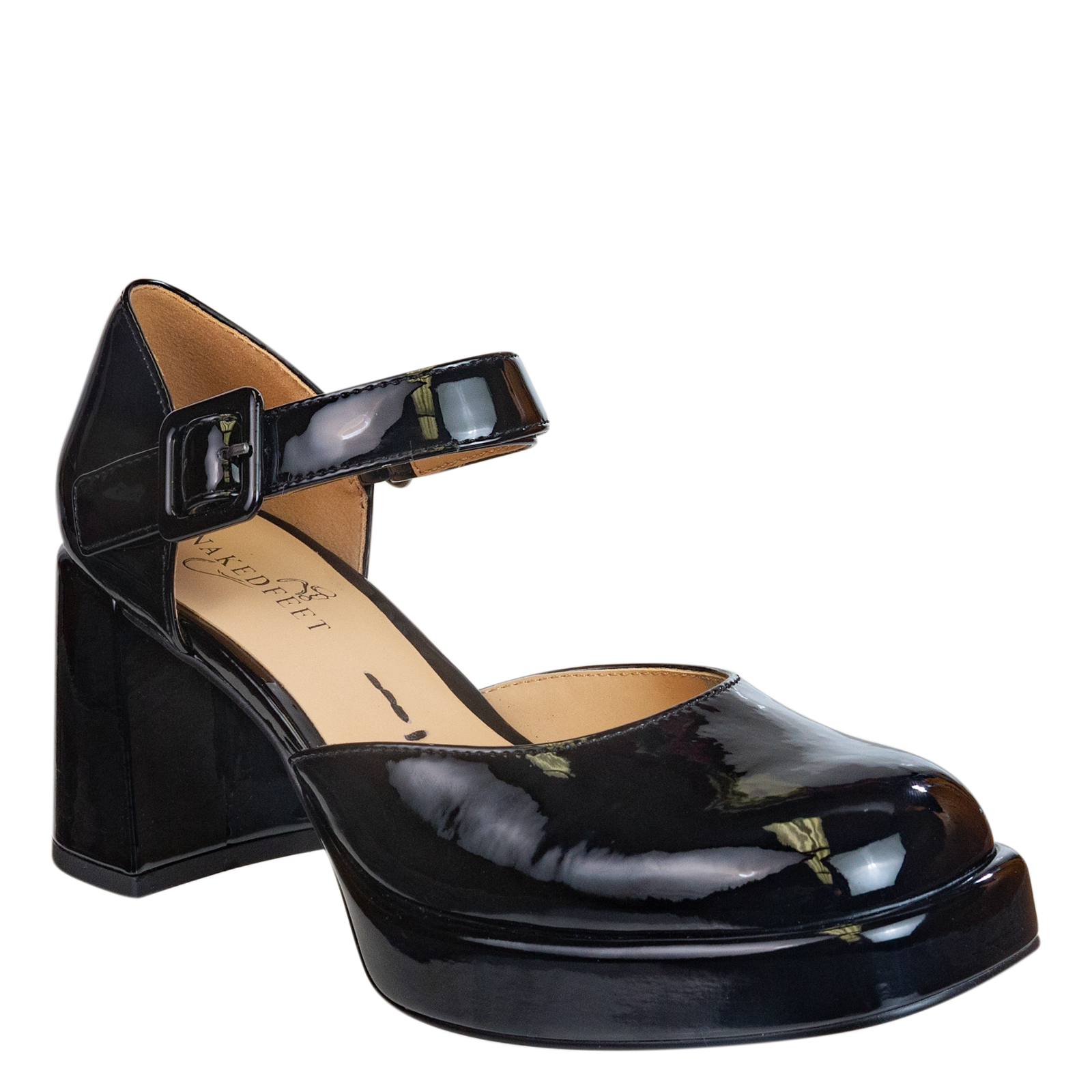 NAKED FEET - ESTONIA in BLACK PATENT Heeled Clogs