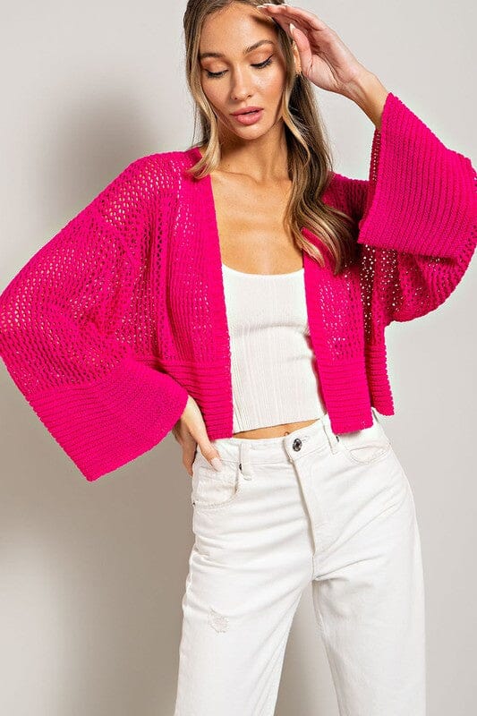 EYELET KNIT CARDIGAN eesome HOT PINK S 