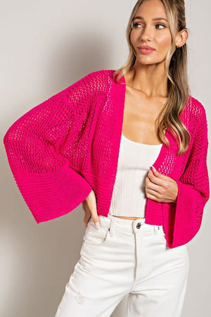 EYELET KNIT CARDIGAN eesome HOT PINK S 