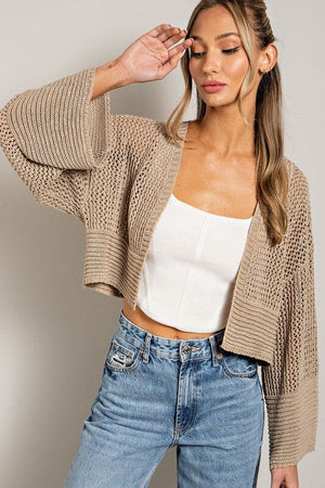 EYELET KNIT CARDIGAN eesome OATMEAL S 