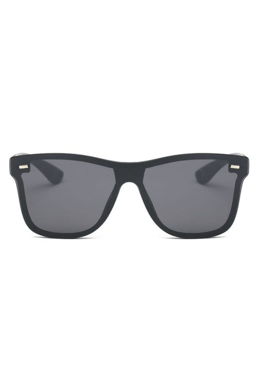 Flat Top Mirrored Rectangle Unisex Sunglasses Cramilo Eyewear Black OneSize 