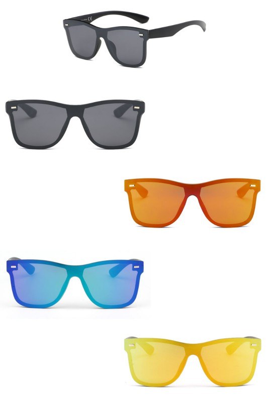 Flat Top Mirrored Rectangle Unisex Sunglasses Cramilo Eyewear Black OneSize 