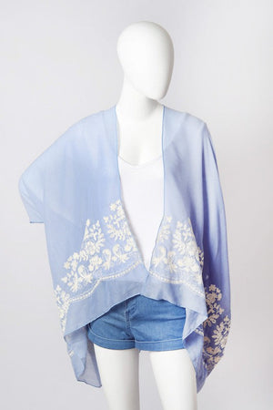 Floral Embroidered Stitch Kimono Leto Accessories Blue One Size 